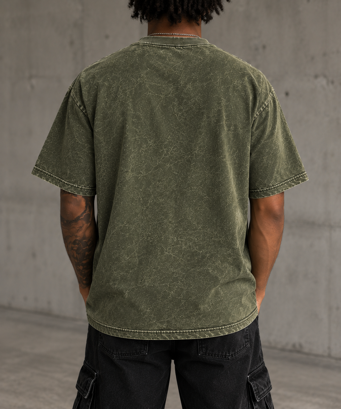 Olive Green Acid Washed T-Shirt - Checkmate