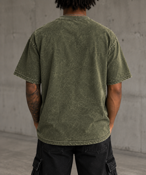 Olive Green Acid Washed T-Shirt - Checkmate