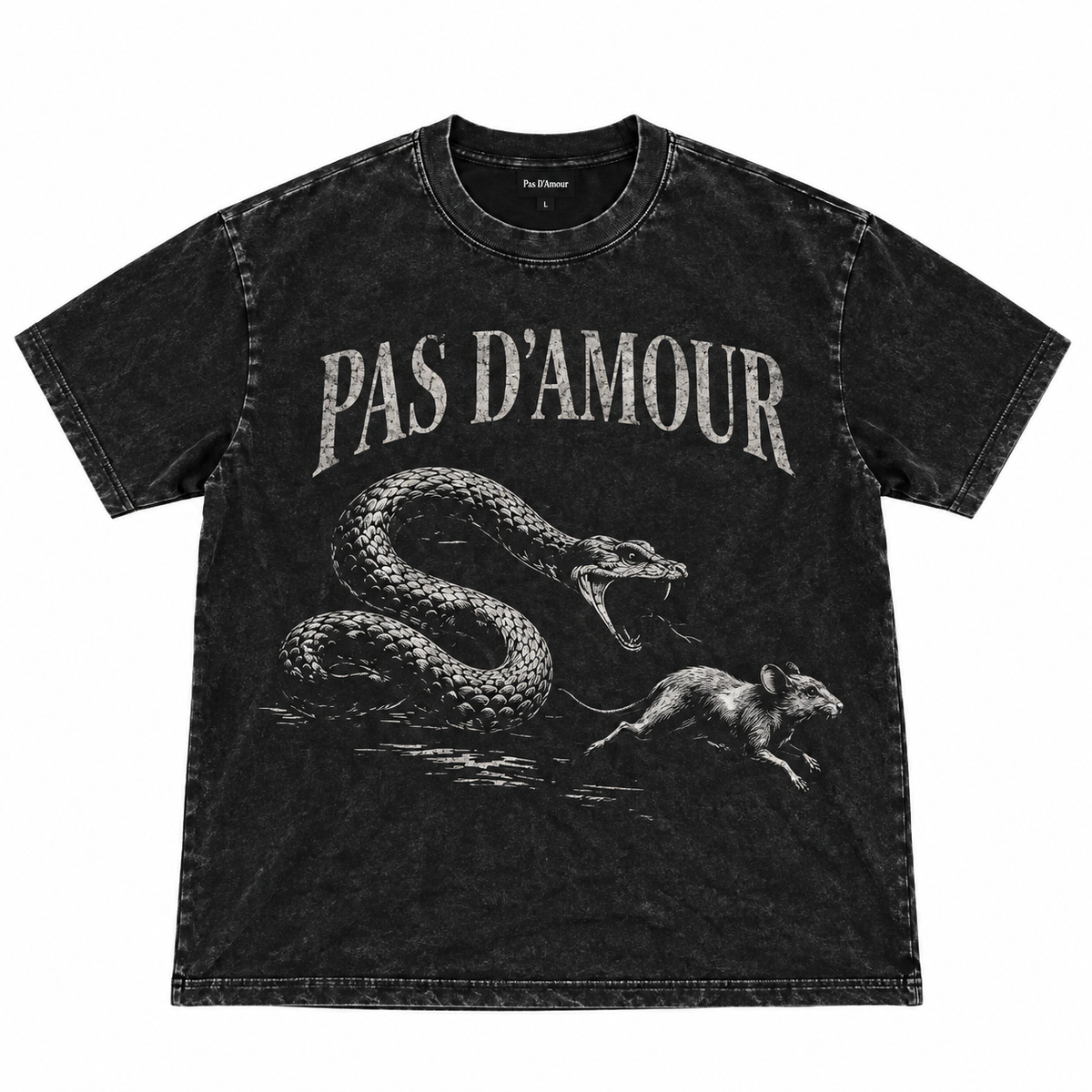 Black Acid Washed T- Shirt - Snakes and Rats