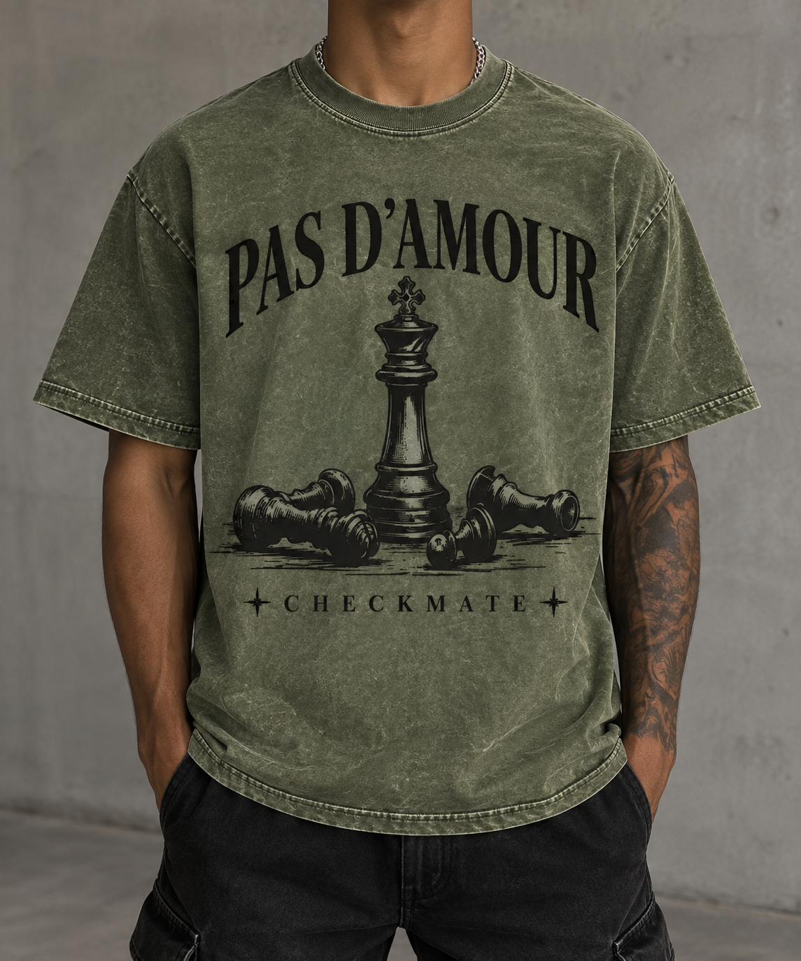 Olive Green Acid Washed T-Shirt - Checkmate